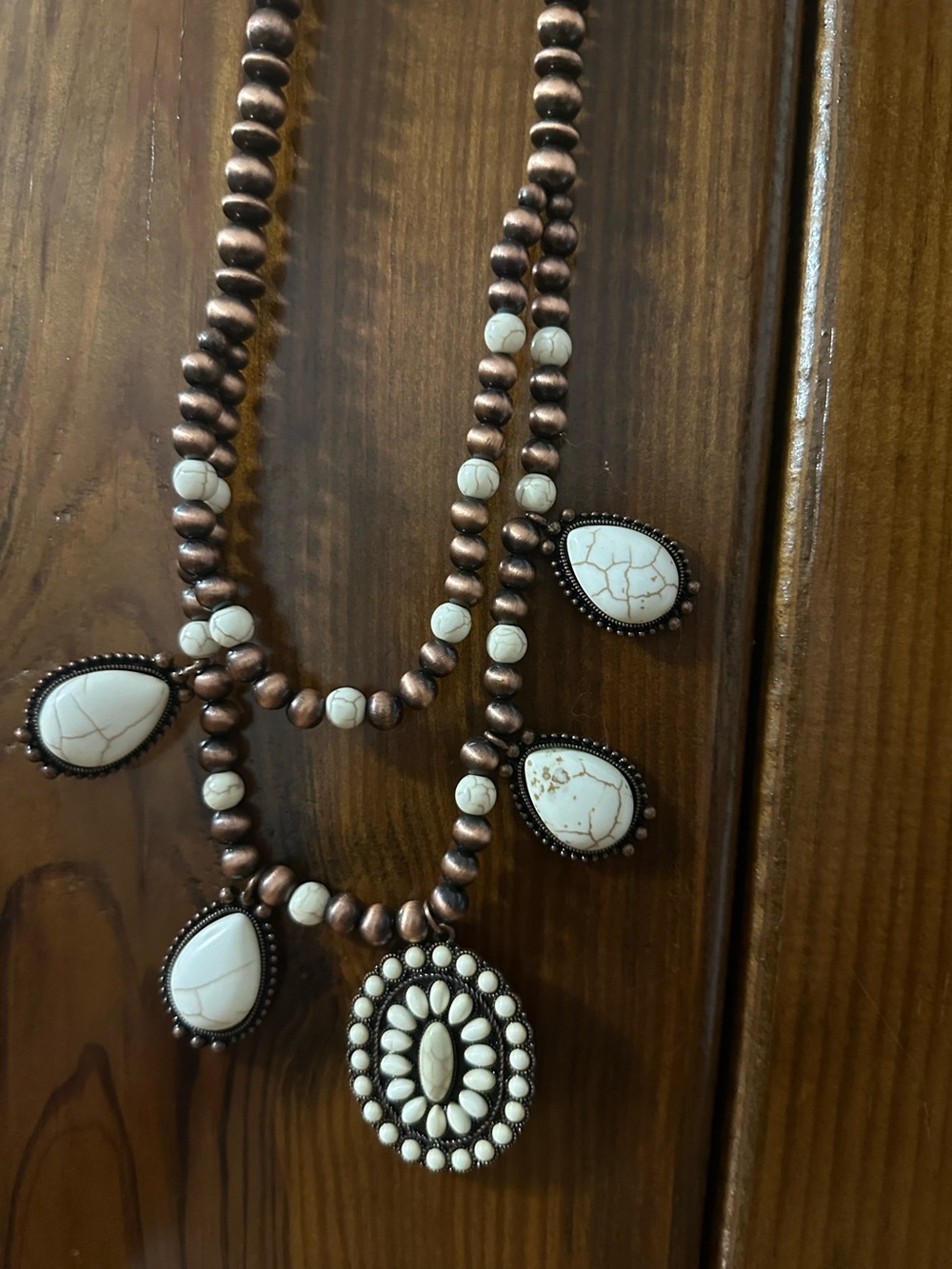 White Stone and Copper Bead Statement Necklace - Women Jewelry